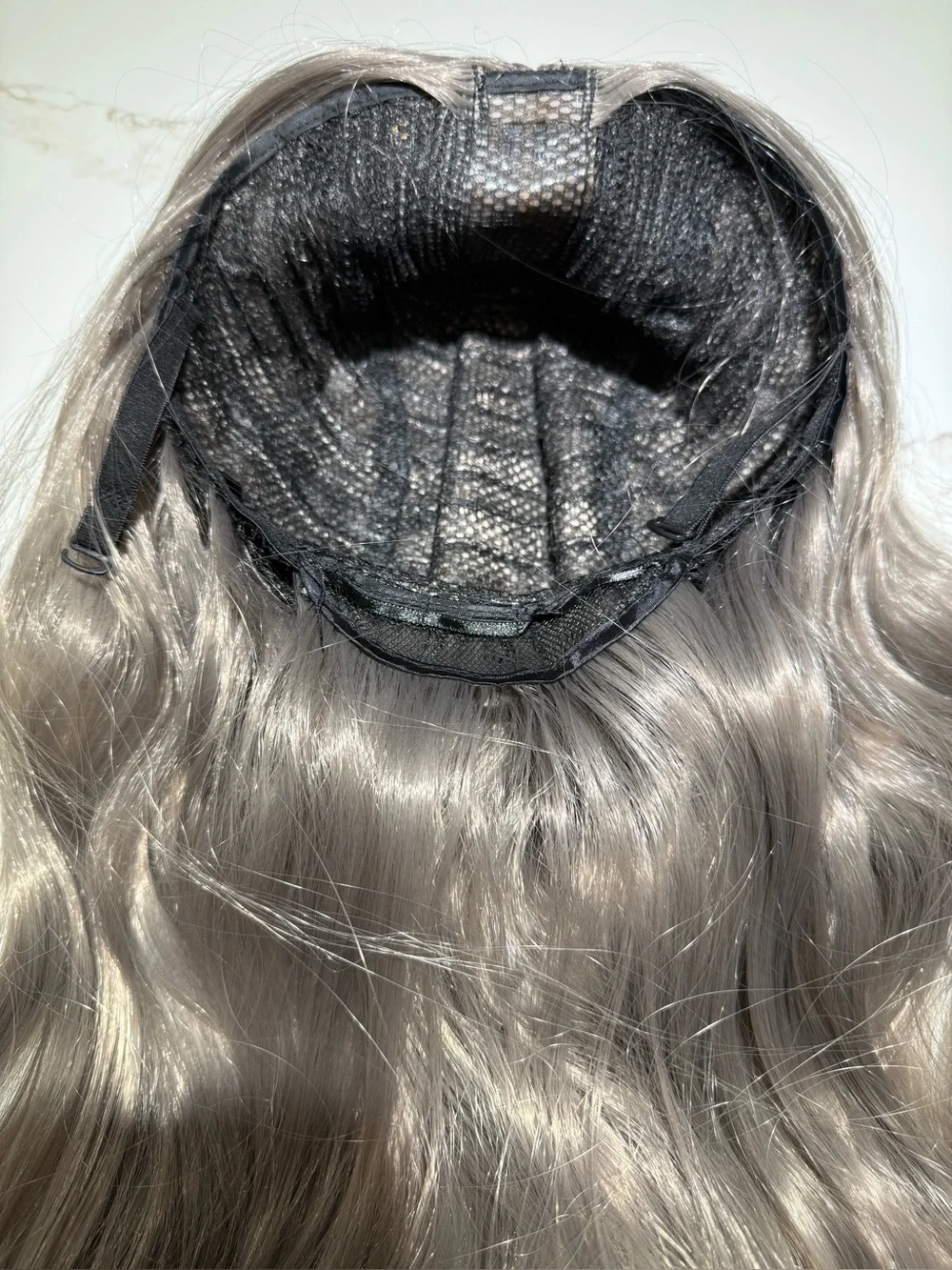 HAIR, 28” Wavy/Straight, Center Part, long Layers Dark Silver/Gray